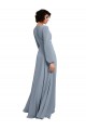 Großhandel Staubiges Blau A-Linien V-Ausschnitt Chiffon Lange Brautjungfernkleider
