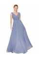 Großhandel Staubiges Blau A-Linien V-Ausschnitt Chiffon Lange Formale Brautjungfernkleider / Abendkleider / Abiballkleider