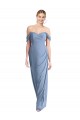 Großhandel Staubiges Blau Meerjungfrau Off-Schulter Chiffon Lange Brautjungfernkleider