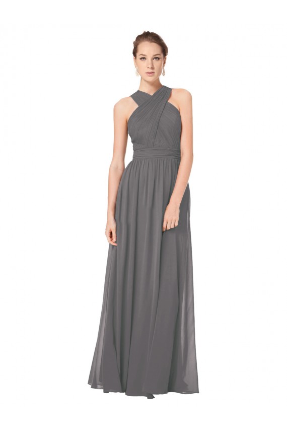 Großhandel Stormy Silver A-Linien Neckholder Chiffon Lange Brautjungfernkleider
