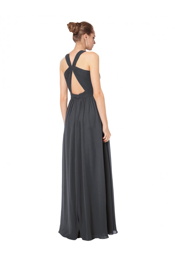Großhandel Stormy Silver A-Linien Neckholder Chiffon Lange Brautjungfernkleider