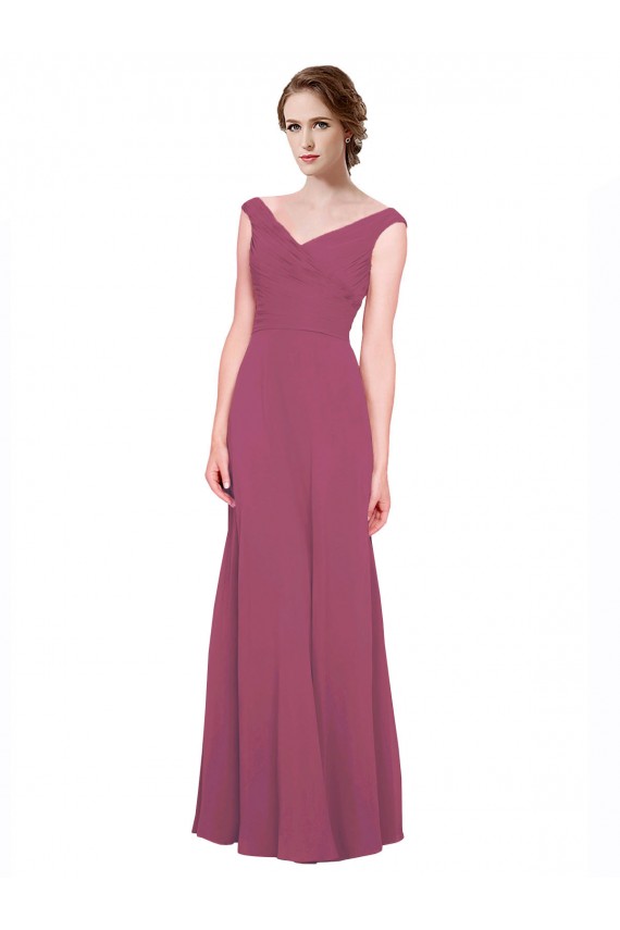 Großhandel Taupe A-Linien V-Ausschnitt Chiffon Lange Brautjungfernkleider