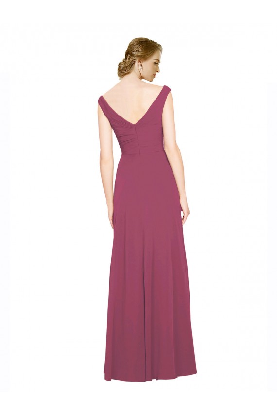 Großhandel Taupe A-Linien V-Ausschnitt Chiffon Lange Brautjungfernkleider