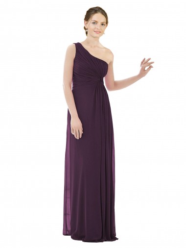 Großhandel Traube A-Linien Eine-Schulter Chiffon Lange Brautjungfernkleider