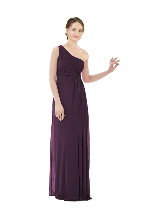 Großhandel Traube A-Linien Eine-Schulter Chiffon Lange Brautjungfernkleider