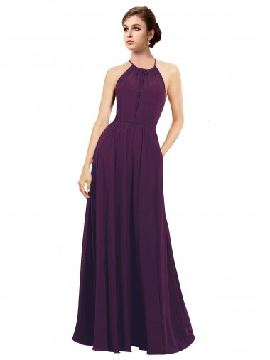 Großhandel Traube A-Linien Neckholder Chiffon Lange Brautjungfernkleider