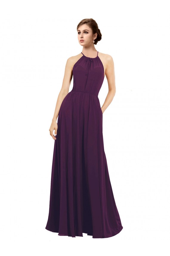 Großhandel Traube A-Linien Neckholder Chiffon Lange Brautjungfernkleider