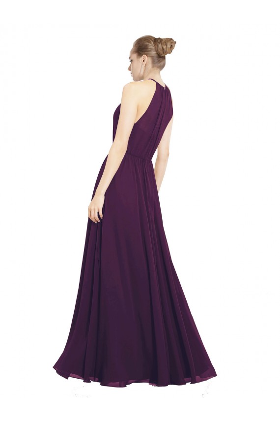 Großhandel Traube A-Linien Neckholder Chiffon Lange Brautjungfernkleider