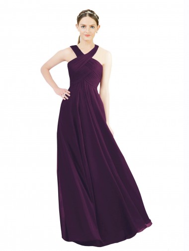 Großhandel Traube A-Linien Neckholder Chiffon Lange Brautjungfernkleider