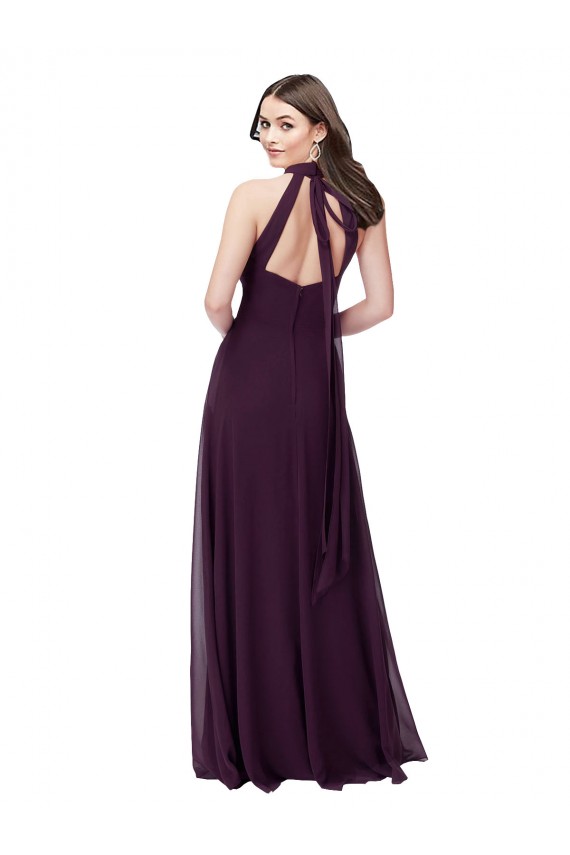 Großhandel Traube A-Linien Neckholder Stehkragen Ausschnitt Chiffon Lange Brautjungfernkleider