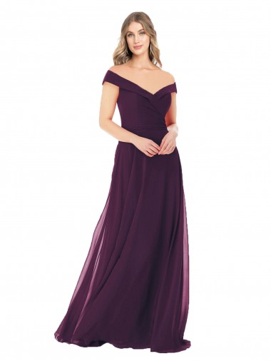Großhandel Traube A-Linien Off-Schulter Chiffon Lange Brautjungfernkleider