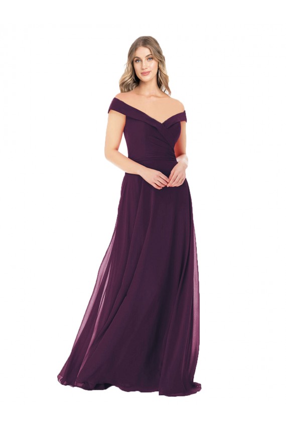 Großhandel Traube A-Linien Off-Schulter Chiffon Lange Brautjungfernkleider