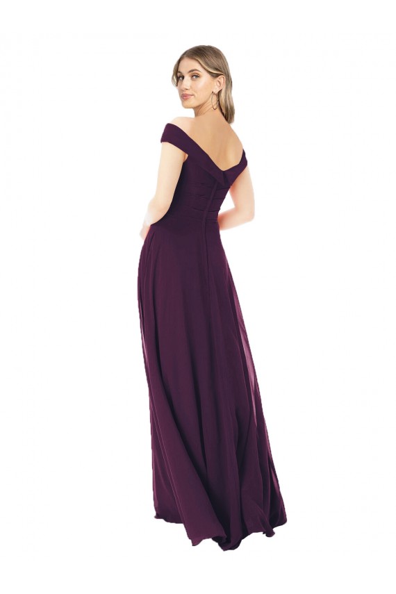 Großhandel Traube A-Linien Off-Schulter Chiffon Lange Brautjungfernkleider