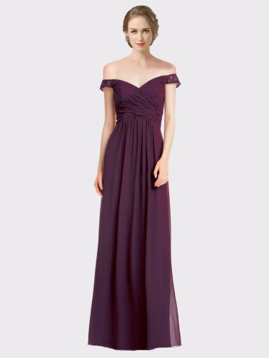 Großhandel Traube A-Linien Off-Schulter Chiffon Spitze Lange Brautjungfernkleider