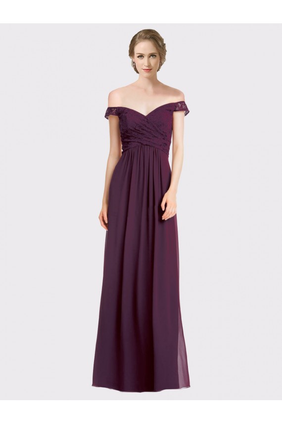 Großhandel Traube A-Linien Off-Schulter Chiffon Spitze Lange Brautjungfernkleider