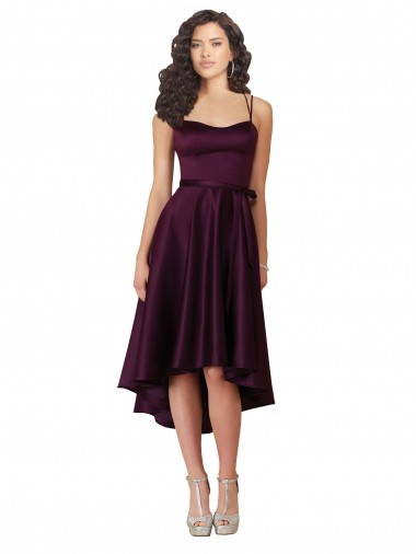 Großhandel Traube A-Linien Scoop Neck Satin Kurze Brautjungfernkleider / Abiballkleider