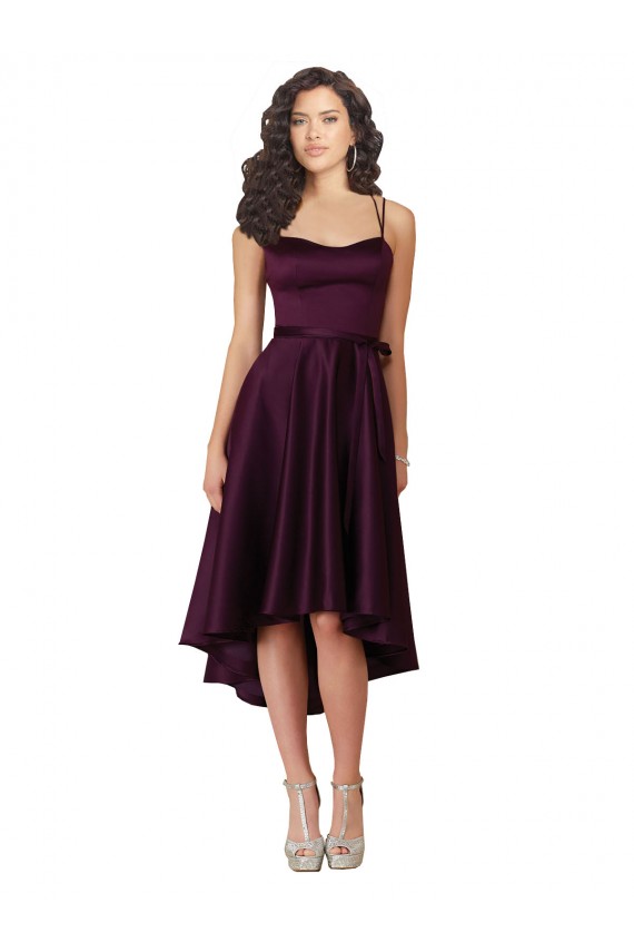 Großhandel Traube A-Linien Scoop Neck Satin Kurze Brautjungfernkleider / Abiballkleider