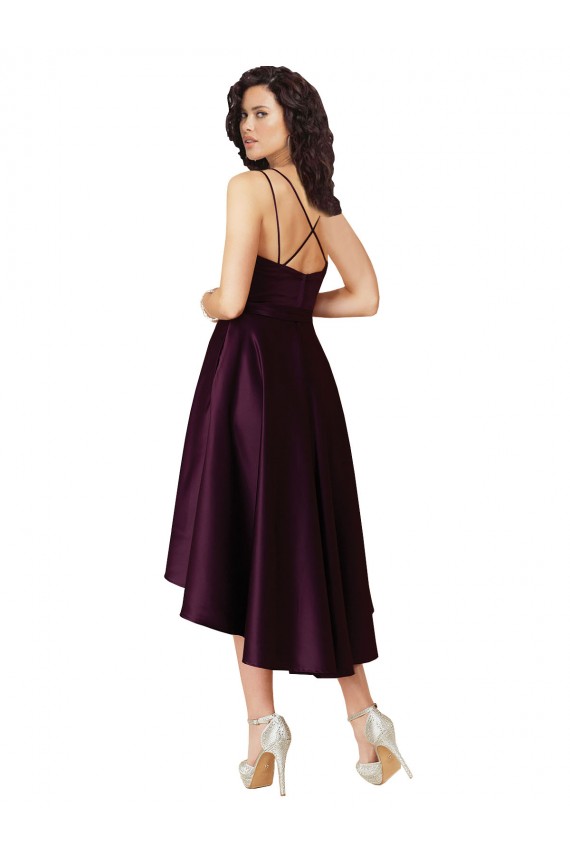 Großhandel Traube A-Linien Scoop Neck Satin Kurze Brautjungfernkleider / Abiballkleider