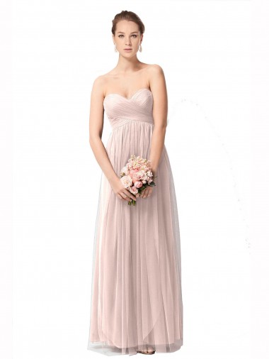 Großhandel Vintage Rose A-Linien Tüll Lange Brautjungfernkleider