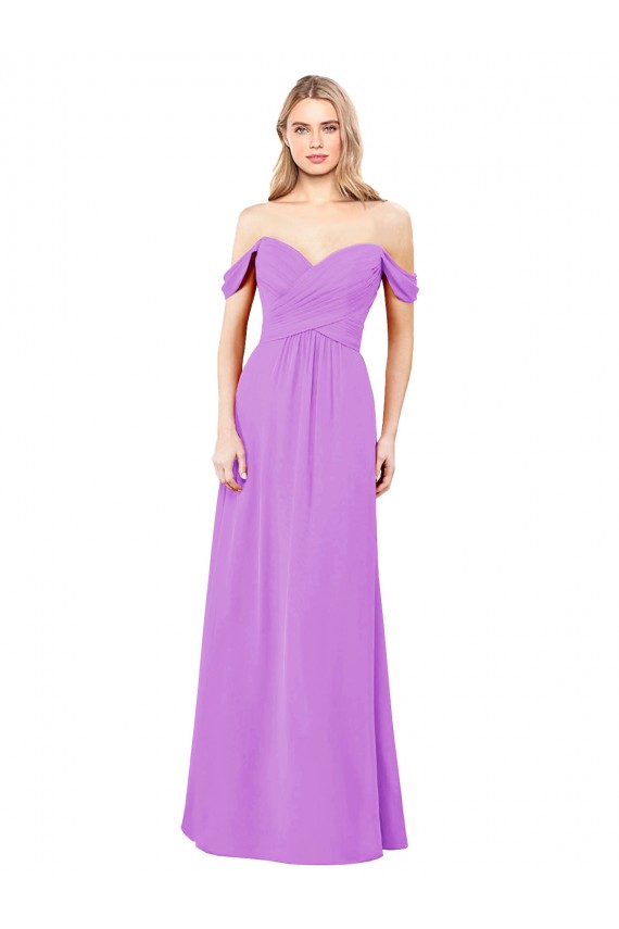Großhandel Violett A-Linien Off-Schulter Chiffon Lange Brautjungfernkleider