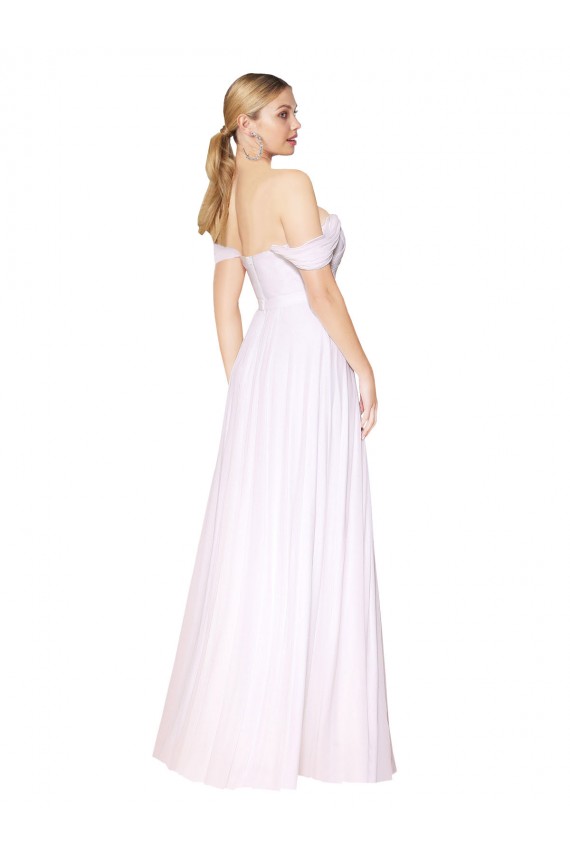 Großhandel Weiß A-Linien Off-Schulter Chiffon Lange Formale Brautjungfernkleider / Abendkleider / Abiballkleider