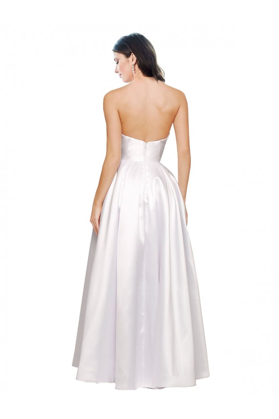 Großhandel Weiß A-Linien Trägerlos Stretch-Satin Lange Formale Brautjungfernkleider / Abendkleider / Abiballkleider