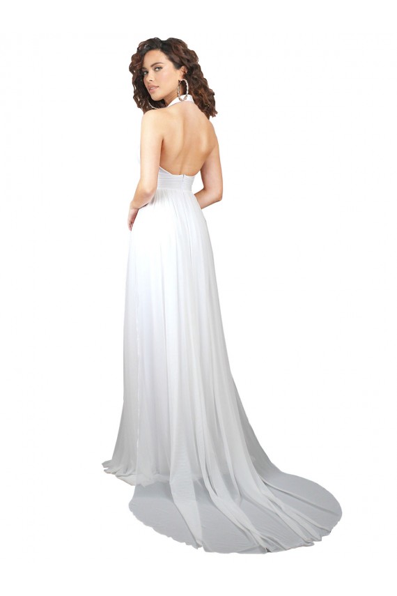 Großhandel Weiß A-Linien V-Ausschnitt Sweep Zug Chiffon Einfache Strand Brautkleider