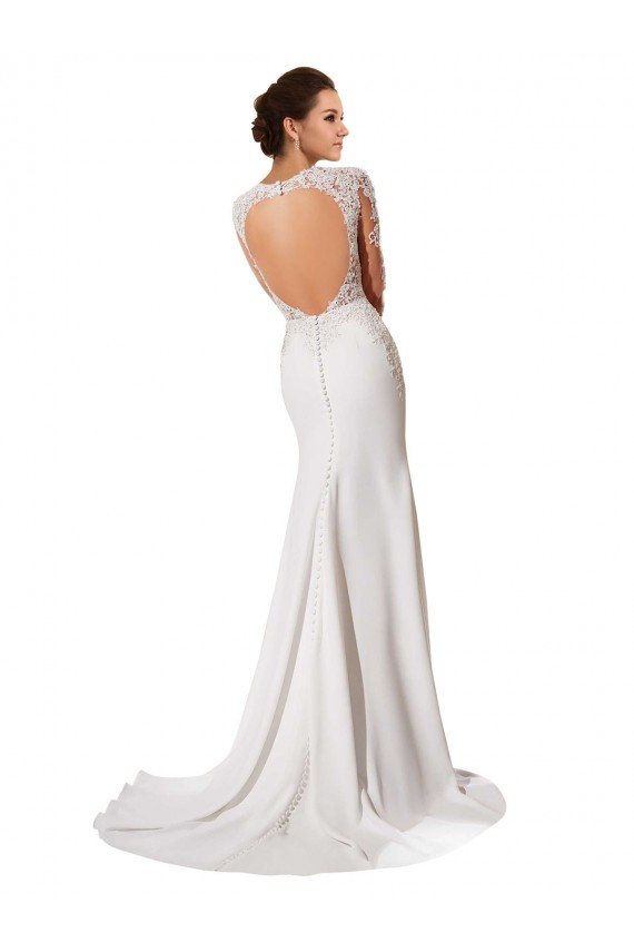 Großhandel Weiß Etui Kapelle-schleppe Chiffon Spitze Brautkleider