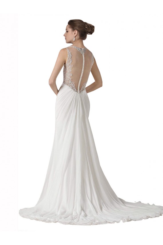 Großhandel Weiß Etui Kapelle-schleppe Chiffon Strand Brautkleider