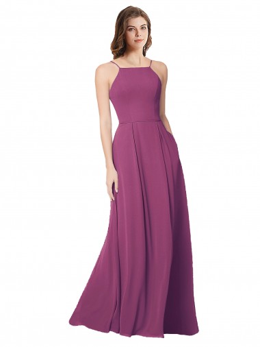 Großhandel Wilde Beere A-Linien Trägerlos Chiffon Lange Brautjungfernkleider