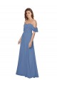 Großhandel Windsor Blau A-Linien Off-Schulter Trägerlos Chiffon Lange Brautjungfernkleider