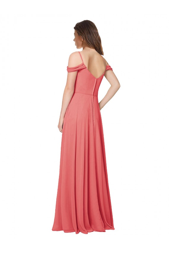 Großhandel Wüstenrose A-Linien Off-Schulter Chiffon Lange Brautjungfernkleider